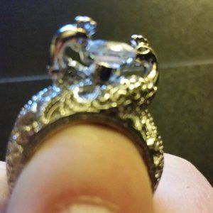 women's size 6 silver tone peacock ring with large cubit diamond